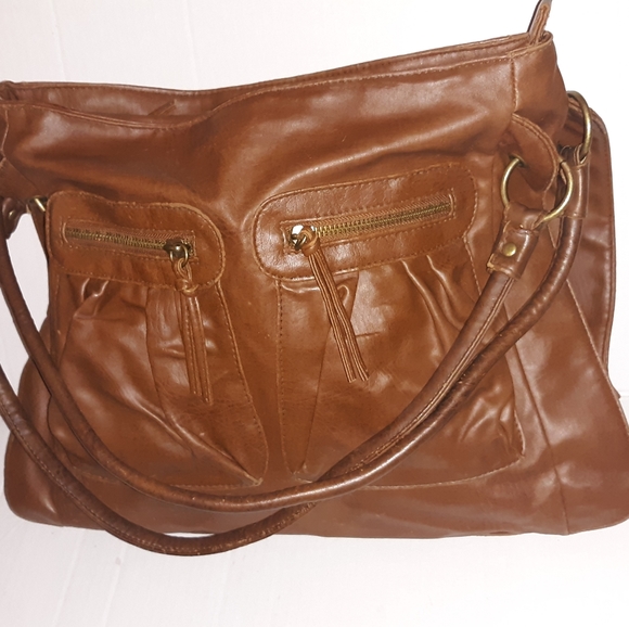 L@@K! Fabulous Vintage CHARLOTTE RUSSE Med. Brown Dbl Zip Pocket Satchel Bag 80s - Picture 16 of 16